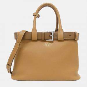 Pre Owned Prada Camel Beige Brown Leather Handbag