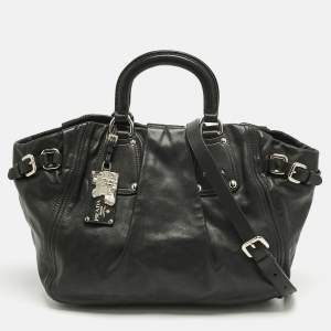 مملوكة مسبقًا Prada Black Leather Pleated Satchel