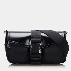 Pre Owned Prada Black Re-Nylon & Spazzolato Pocket Crossbody