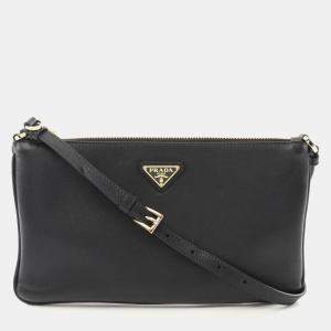 Pre Owned Prada Soft Grain Black Leather Shoulder Bag