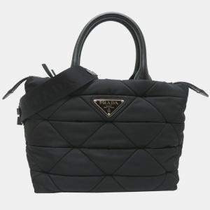 Pre Owned Prada Medium Padded Re-Nylon Tote Bag Black