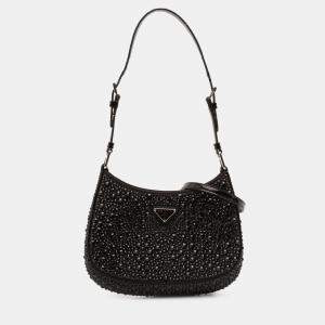 Pre Owned Prada Black Crystal Embellished Satin Cleo Shoulder Bag