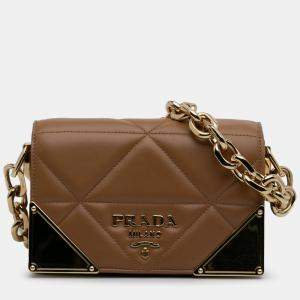 Pre Owned Prada Brown Nappa Stitched Satchel