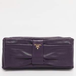 Pre Owned Prada Purple Leather Bow Clutch