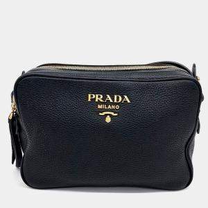 Pre Owned Prada Black Leather Vitello Phoenix Crossbody Bag