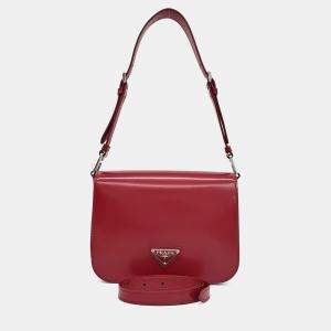 Pre Owned Prada Red Leather Brushed Shoulder Bag