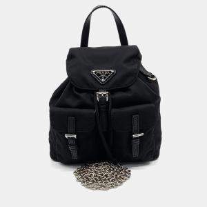 Pre Owned Prada Black Nylon Mini Backpack Chain Crossbody Bag