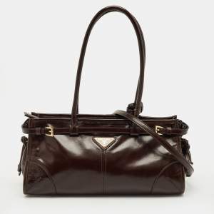 Pre Owned Prada Dark Brown Leather Medium Bonnie Shoulder Bag
