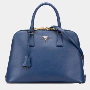 Pre Owned Prada Blue Medium Saffiano Lux Promenade Satchel