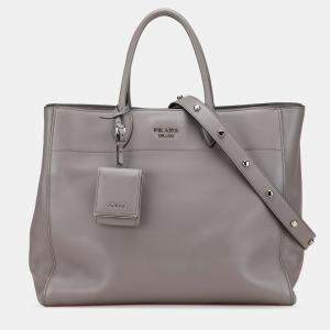Pre Owned Prada Grey City Calf Open Convertible Tote
