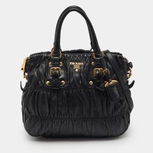 Pre Owned Prada Black Nappa Leather Gaufre Tote