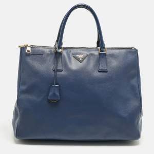 Pre Owned Prada Navy Blue Saffiano Leather Executive Double Zip Tote