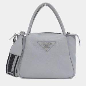 Pre Owned Prada Grey Leather Handbag