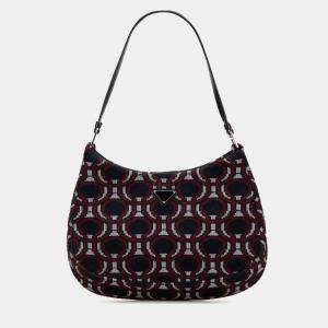 Pre Owned Prada Black Jacquard Knit Cleo Shoulder Bag
