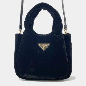 Pre Owned Prada Padded 2-Way Handbag Black Velvet Size Mini
