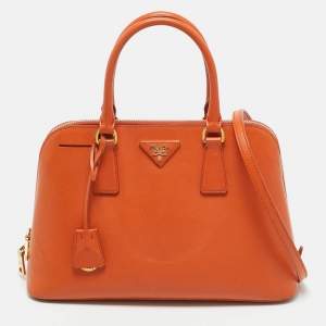 Pre Owned Prada Orange Saffiano Leather Medium Promenade Satchel