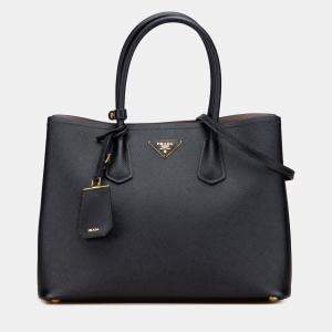 Pre Owned Prada Black Medium Saffiano Cuir Double Satchel