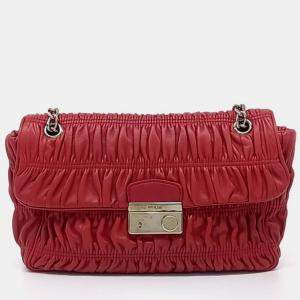 Pre Owned Prada Red Leather Napa Gaufre Shoulder Bag