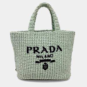 Pre Owned Prada Green Raffia Tote