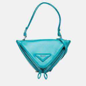 Pre Owned Prada Blue Nappa Padded Signaux Triangle Satchel
