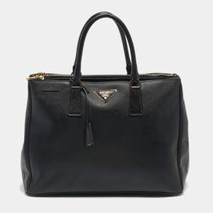 Pre Owned Prada Black Saffiano Lux Leather Large Galleria Double Zip Tote