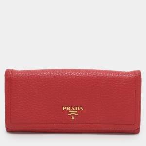 Pre Owned Prada Red Leather Continental Wallet
