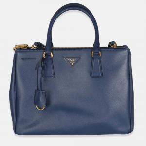 Pre Owned Prada Navy Saffiano Medium Galleria Double Zip Tote