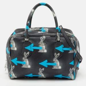 Pre Owned Prada Black Vitello Daino Leather Rabbit Print Inside Satchel
