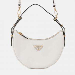 Pre Owned Prada Arke Shoulder Bag White Leather Size Small