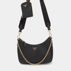 Pre Owned Prada Re-Edition 2005 Saffiano Shoulder Bag Black