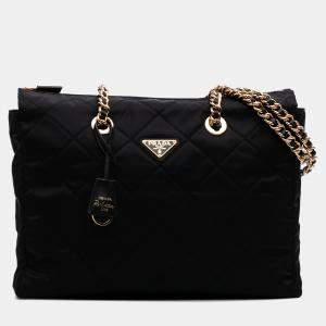 Pre Owned Prada Black Large Impuntu Re Nylon Re Edition 1995 Chaine Tote