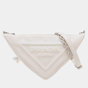 Pre Owned Prada White Grace Lux Triangle Crossbody
