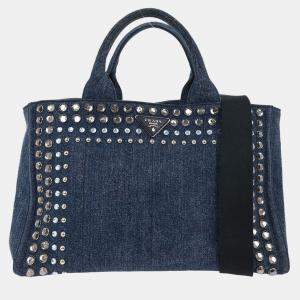 Pre Owned Prada Blue Denim Canapa Tote Handbag