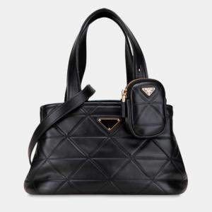 Pre Owned Prada Black Small Quilted Lambskin Satchel
