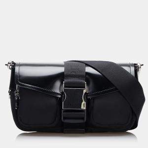 Pre Owned Prada Black Re-Nylon & Spazzolato Pocket Crossbody