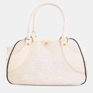 Pre Owned Prada Saffiano Fori Perforated Bowling Bag