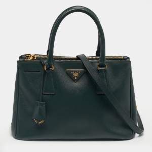 Pre Owned Prada Green Saffiano Lux Leather Small Galleria Double Zip Tote