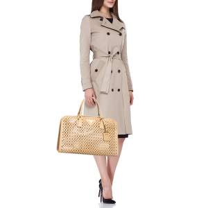Pre Owned Prada Beige Perforated Saffiano Lux Leather Fori Tote