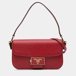 Pre Owned Prada Red Saffiano Lux Embleme Satchel
