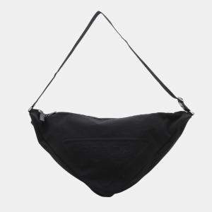 Pre Owned Prada Black Canvas Canapa Triangle Logo Shoulder Bag