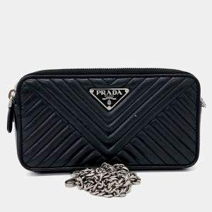 Pre Owned Prada Black Leather Napa Diagram Mini Chain Bag