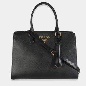 Pre Owned Prada Black Saffiano Soft Calfskin Medium Tote