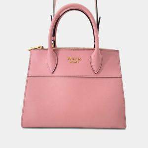 Pre Owned Prada Red City Calf Trimmed Saffiano Paradigme Bag
