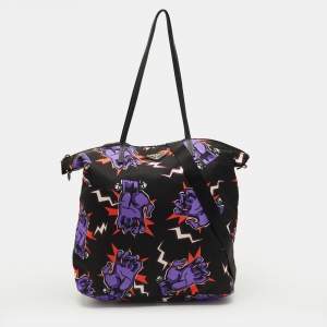 Pre Owned Prada Multicolor Nylon and Leather Frankenstein Hand Print Tote