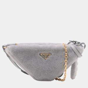Pre Owned Prada Grey Mini Shearling Triangle Satchel