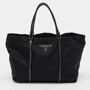 Pre Owned Prada Black Leather and Re-Nylon Tote