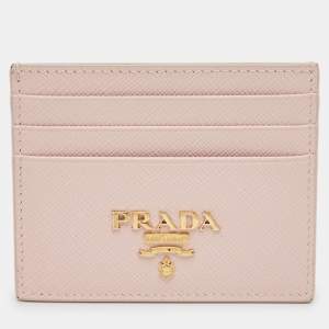 Pre Owned Prada Light Pink Saffiano Metal Leather Logo Card Holder