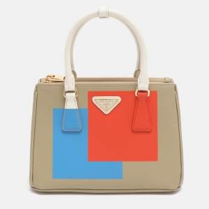 Pre Owned Prada Multicolor Saffiano Print Leather Small Double Zip Tote 