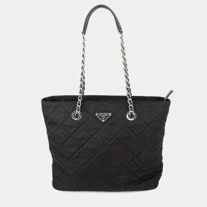 Pre Owned Prada Quilted Chaintote Bag Black Nylon