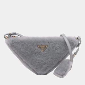 Pre Owned Prada Grey Mini Shearling Triangle Satchel